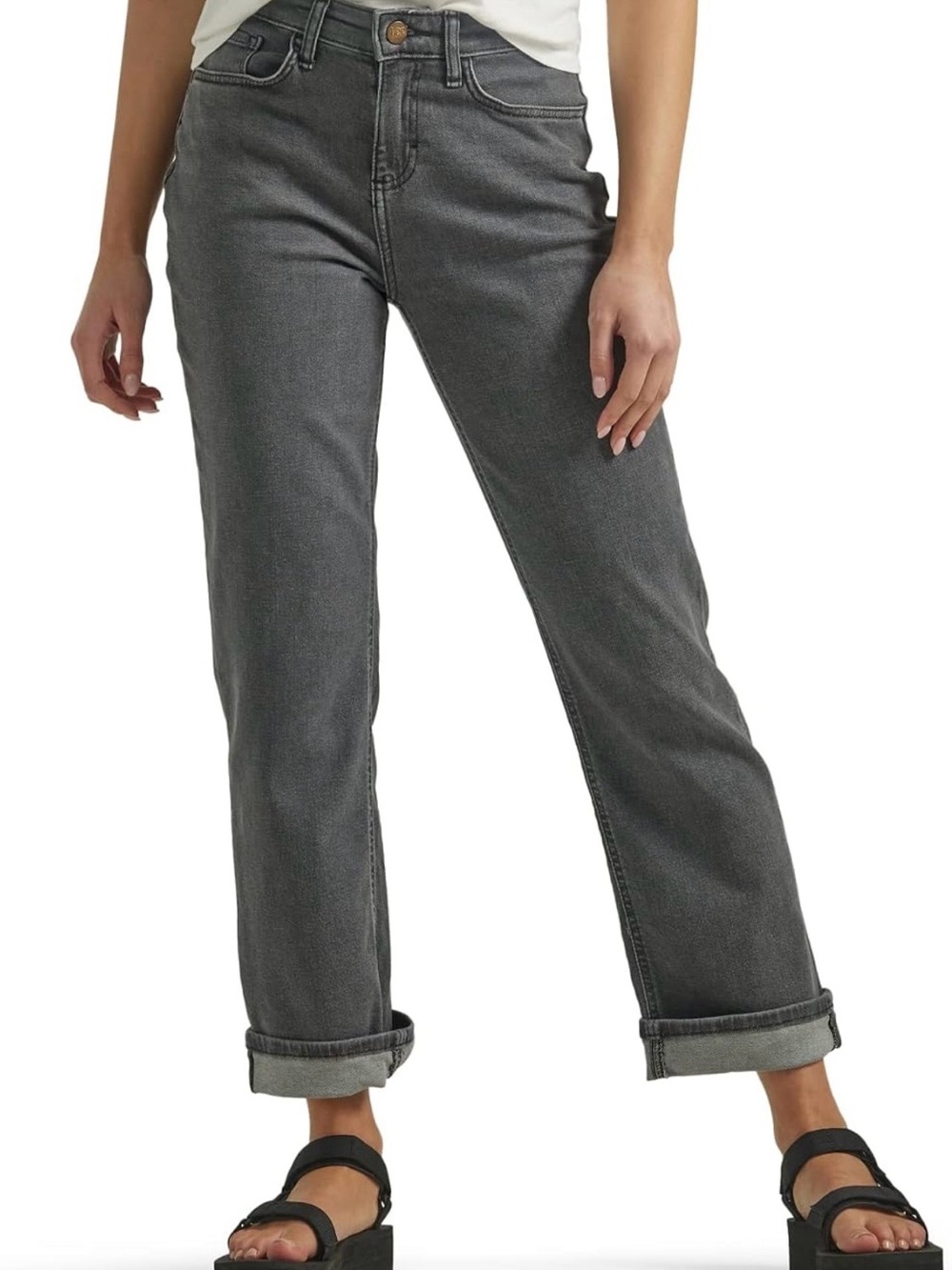 Lee Mid Rise Boyfriend Jeans in Gray Wash
